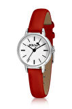 Zarif Deri Kordon Kadın Kol Saati Kırmızı-Gümüş PL-1482B4x
