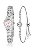 Rakamlı Klasik Minik Kadın Kol Saati Zirkon Taş Yuvarlak Bileklik Kombin Gümüş Pembe Renk PL-1524B4
