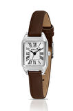 Romen Rakamlı Deri Kordon Kadın Kol Saati Dorika Bileklik Kombin Kahverengi Gümüş Renk PL-1517B8