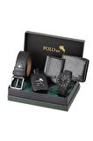 Erkek Kol Saati Parfüm Cüzdan Kemer Kartlık Kombin Set Siyah Renk PL-0918E1