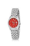 Mercan Takvimli Tek Sıra Kadın Kol Saati Gümüş Kırmızı Renk PL-1519B6x