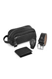 Erkek Kol Saati Cüzdan Kemer El Çanta Kombin Set Siyah Renk PL-0922E1