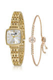 Vintage Kadın Kol Saati Zirkon Taşlı Kartanesi Bileklik Kombin Gold PL-1495B1
