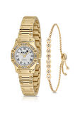 Vintage Kadın Kol Saati Zirkon Taşlı Su Yolu Bileklik Kombin Gold Renk Pl-1502bb1