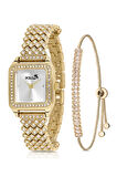 Lüx Taşlı Kadın Kol Saati Zirkon Taşlı Baget Bileklik Gold PL-1487B1