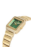 Şık Kadın Kol Saati Ve Zirkon Taşlı Kolye Bileklik Özel Kombin Set Gold Yeşil Renk ST-2155S3