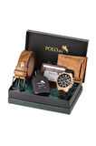 Erkek Kol Saati Cüzdan Kemer Kartlık Parfüm  Kombin PL-0841E3 Taba Set