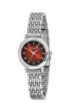 Zarif Vintage Kadın Kol Saati Ve Zirkon Taşlı 5 Taş Bileklik Hediye Gümüş-Kırmızı PL-1480B5