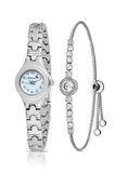 Rakamlı Klasik Minik Kadın Kol Saati Zirkon Taş Yuvarlak Bileklik Kombin Gümüş Mavi Renk PL-1524B6