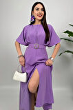 Alora Kadın Kemer Detaylı Şık Lila Elbise – Özel Günler İçin Zarafet