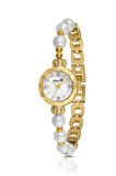 Zarif İnci Görünümlü Kadın Kol Saati Dorika Bileklik Kombin Gold Beyaz Renk PL-1530B1