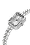 Dikdörtgen Kasa Inci Taşlı Görünümlü Kordon Kadın Kol Saati Beyaz Gümüş Renk Pl-1529b2x