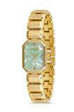 Zarif Dikdörtgen Kasa Kol Saati Zirkon Taşlı Kare Kolye Bileklik Set Gold Yeşil Renk ST-2168S3