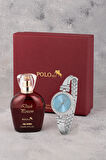 Vintage Kadın Kol Saati Parfüm Bordo Hediyelik Kutsunda Set Gümüş Mavi Renk ST-2171S5