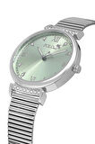 Klasik Kadın Kol Saati Zirkon Taşlı Yuvarlak Bileklik Kombin Gümüş Yeşil Renk PL-1554B5