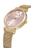 Klasik Kadın Kol Saati Zirkon Taşlı Yuvarlak Bileklik Kombin Gold Pembe Renk PL-1554B10
