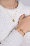 Zincir Kordon Kadın Kol Saati Zirkon Taşlı Yuvarlak Kolye Bileklik Kombin Gold Renk ST-2164S1