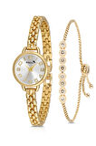 Minik Rakamlı Kadın Kol Saati Zirkon Taşlı Su Yolu Bileklik Kombin Gold Renk PL-1541B1