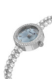 İnci Taşlı Görünümlü Kol Saati Zirkon Taşlı Yuvarlak Kolye Bileklik Set Gümüş Mavi Renk ST-2167S5