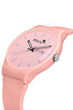 Spor Unisex Silikon Kordon Gün Ay Takvimli Kol Saati Açık Pembe Renk PL-1555B6x