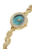 Zarif Vintage Kadın Kol Saati Zirkon Taşlı Yuvarlak Bileklik Kombin Gold Yeşil Renk PL-1538B3