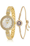 Retro Lüx Taşlı Kadın Kol Saati Zirkon Taşlı Nazar Bileklik Kombin Gold Renk PL-1536B1