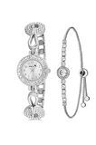Zarif Vintage Kadın Kol Saati Zirkon Taşlı Bileklik Kombin Gümüş Renk