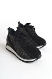 JET-ALYA Bağcıklı Ortopedik Taban Taşlı Kadın Sneaker Spor Ayakkabı CBT - Siyah