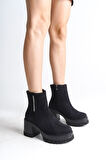 JET-LISSE Fermuarlı Ortopedik Taban Kalın Topuklu Süet Kadın Bot SST - Siyah