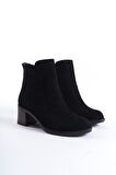 JET-LARISSA Fermuarlı Ortopedik Taban Topuklu Süet Kadın Bot  SST - Siyah