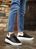 ET0547 Kalın Yüksek Taban Siyah Beyaz Parça Detay Bağcıklı Spor Erkek Ayakkabı