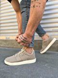 JET-0118 REX Bağcıklı Keten Kumaş Erkek Günlük Sneaker Ayakkabı KKT - Bej