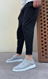 ET0003 Bağcıklı Klasik Spor Gri Renk Keten Yüksek Taban Casual Erkek Ayakkabı
