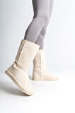 JET-FREYA Bağcıksız Düz Taban İçi Kürklü Süet Kadın Bot  SKT - Krem