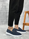 ET0355 Bağcıksız Keten Lacivert Klasik Corcik Erkek Ayakkabı
