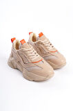 JET-TOKYO Bağcıklı Ortopedik Taban Triko Detaylı Kadın Spor Ayakkabı  TTT - Ten/Turuncu