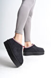 JET-LEILA Bağcıksız Düz ve Kalın Taban İçi Kürklü Kısa Süet Kadın Bot  SST - Siyah