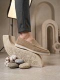 ET0252 %100 İçi Dışı Hakiki Deri Erkek Krem Süet Casual Loafer Termo Taban Ayakkabı
