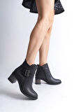 JET-NOEMI Tokalı Fermuarlı Ortopedik Taban TopukluKadın Bot  CST - Siyah