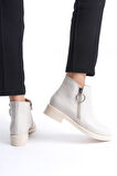 JET-MARGARET Fermuarlı Ortopedik Taban TopukluKadın Bot  CKT - Krem