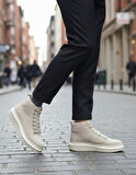 ET0713 Bağcıklı Süet Bej Yüksek Taban Erkek Tarz Spor Bot