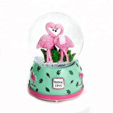 Tropical Love Aşık Flamingo Temalı Kar Küresi Hediyelik Dekoratif Ürün Konsol Vitrin Ofis Süsü Biblo