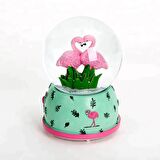 Tropical Love Aşık Flamingo Temalı Kar Küresi Hediyelik Dekoratif Ürün Konsol Vitrin Ofis Süsü Biblo