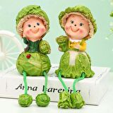 Ayakları Sallanan Yeşil Lahana Kafalar Biblo Dekoratif Obje Hediye Ürün Vitrin Süsü Ev Hediyesi 24cm
