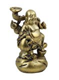 Lüks Motifli İşlemeli Gold Buda Biblo Heykel Vitrin Masa Süsü Ofis Ev & Yılbaşı Hediyesi 20 cm. A