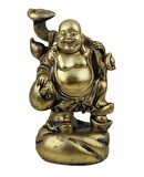 Lüks Motifli İşlemeli Gold Buda Biblo Heykel Vitrin Masa Süsü Ofis Ev & Yılbaşı Hediyesi 20 cm. A