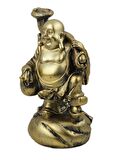 Lüks Motifli İşlemeli Gold Buda Biblo Heykel Vitrin Masa Süsü Ofis Ev & Yılbaşı Hediyesi 20 cm. A