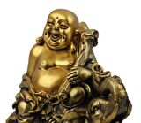 Lüks Motifli İşlemeli Fil Üzerinde Buda Biblo Heykel Vitrin Masa Süsü Ev & Yılbaşı Hediyesi 18 cm. C