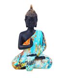 Lüks Renkli Meditasyon Şans Bereket Buda Biblo Heykel Vitrin Masa Süsü Ev & Yılbaşı Hediyesi 15 cm B