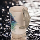 3D Animal Mug Serisi Özel Motifli El Boyaması Yunus Balığı Tasarımlı Kahve Fincanı Kupa Bardak 300ml